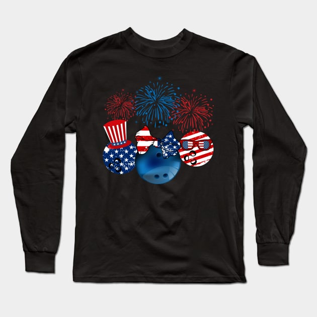 Bowling American Flag Fireworks Long Sleeve T-Shirt by Flavie Kertzmann